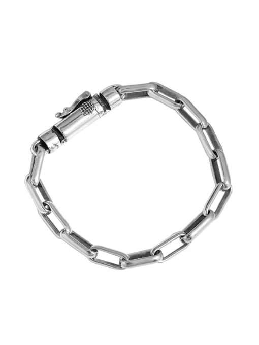 Retro silver [17cm] 925 Sterling Silver Geometric Chain Vintage Link Bracelet